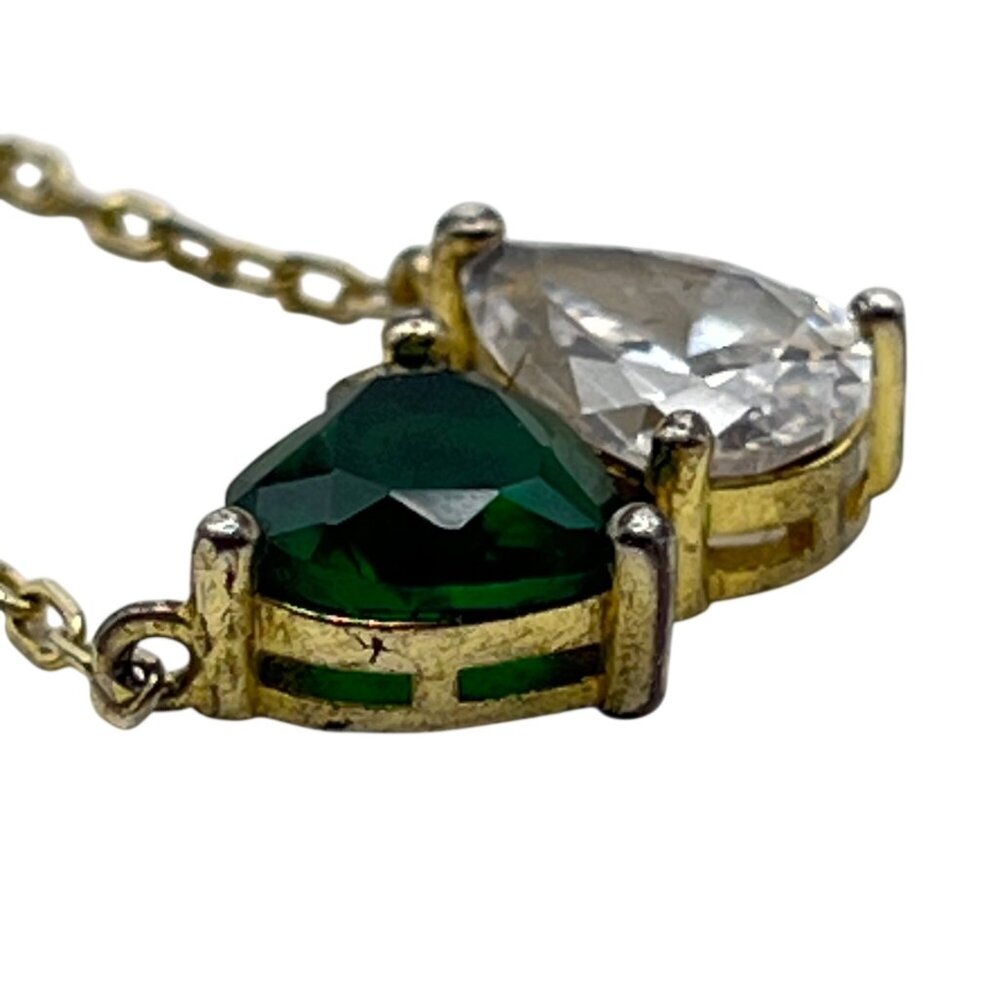 Adinas Jewels Sterling Silver Vermeil Necklace Green Toi et Moi Pendant 16-18" - Picture 10 of 14